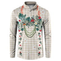 Brown Hawaiian Palaka Button Sweatshirt Kukui Nut Money Lei - Polynesian Pride