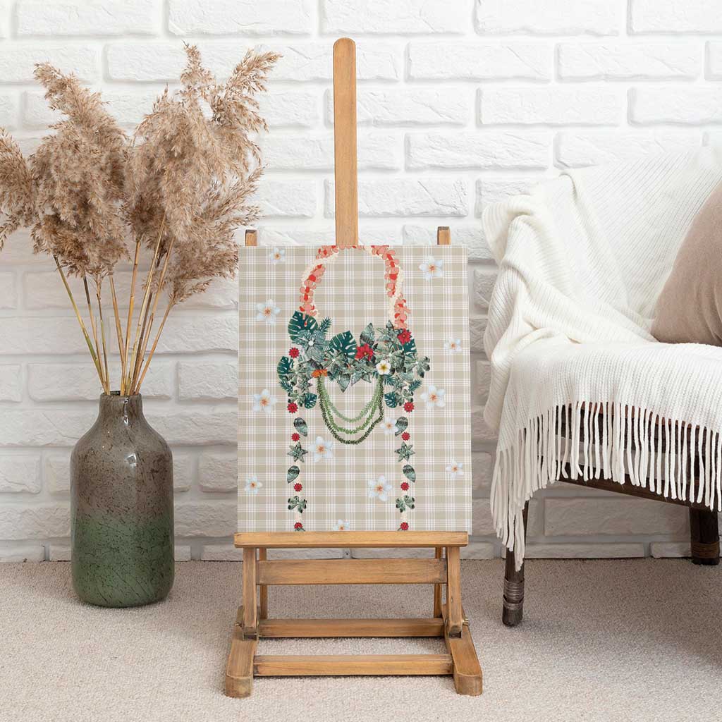 Brown Hawaiian Palaka Canvas Wall Art Kukui Nut Money Lei - Polynesian Pride