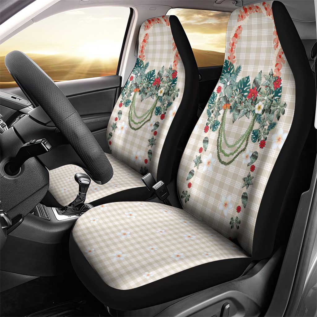 Brown Hawaiian Palaka Car Seat Cover Kukui Nut Money Lei - Polynesian Pride