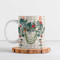 Brown Hawaiian Palaka Ceramic Mug Kukui Nut Money Lei - Polynesian Pride