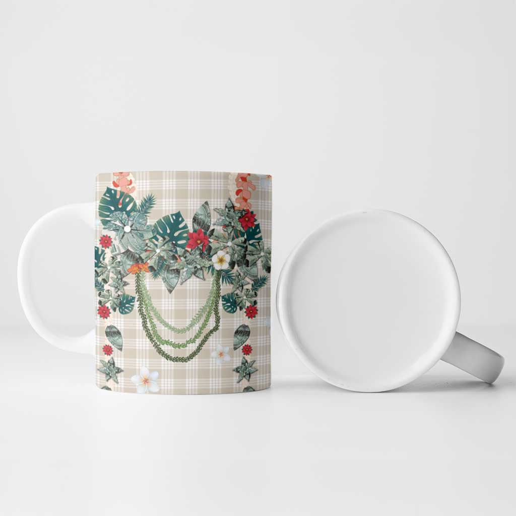 Brown Hawaiian Palaka Ceramic Mug Kukui Nut Money Lei - Polynesian Pride