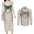 Brown Hawaiian Palaka Couples Matching Long Sleeve Bodycon Dress and Long Sleeve Button Shirt Kukui Nut Money Lei - Polynesian Pride