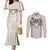 Brown Hawaiian Palaka Couples Matching Mermaid Dress and Long Sleeve Button Shirt Kukui Nut Money Lei - Polynesian Pride
