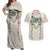 Brown Hawaiian Palaka Couples Matching Off Shoulder Maxi Dress and Hawaiian Shirt Kukui Nut Money Lei - Polynesian Pride