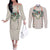 Brown Hawaiian Palaka Couples Matching Off The Shoulder Long Sleeve Dress and Long Sleeve Button Shirt Kukui Nut Money Lei - Polynesian Pride