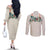Brown Hawaiian Palaka Couples Matching Off The Shoulder Long Sleeve Dress and Long Sleeve Button Shirt Kukui Nut Money Lei - Polynesian Pride