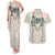 Brown Hawaiian Palaka Couples Matching Tank Maxi Dress and Hawaiian Shirt Kukui Nut Money Lei - Polynesian Pride