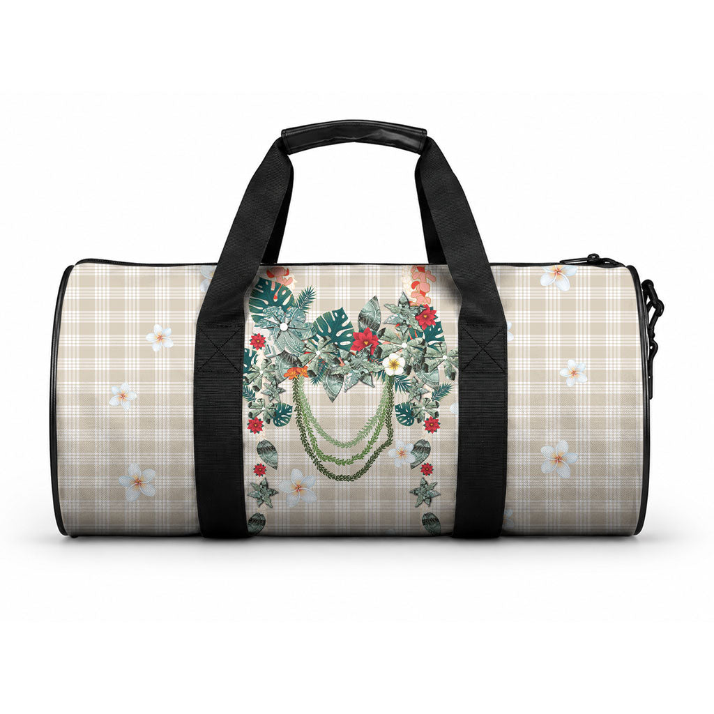 Brown Hawaiian Palaka Duffle Bag Kukui Nut Money Lei LT9 One size Brown - Polynesian Pride