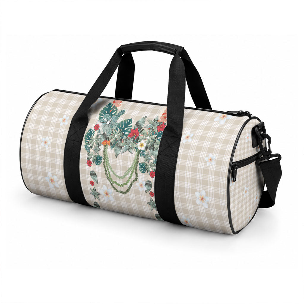 Brown Hawaiian Palaka Duffle Bag Kukui Nut Money Lei LT9 - Polynesian Pride
