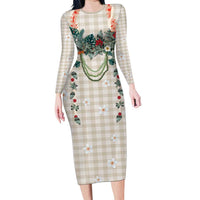 Brown Hawaiian Palaka Family Matching Long Sleeve Bodycon Dress and Hawaiian Shirt Kukui Nut Money Lei - Polynesian Pride