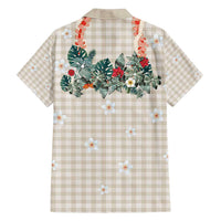 Brown Hawaiian Palaka Family Matching Off Shoulder Short Dress and Hawaiian Shirt Kukui Nut Money Lei - Polynesian Pride