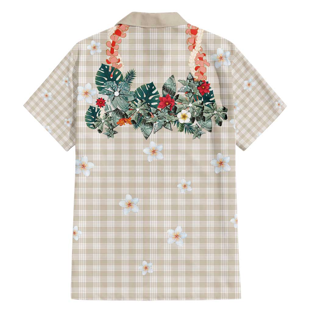 Brown Hawaiian Palaka Family Matching Puletasi and Hawaiian Shirt Kukui Nut Money Lei - Polynesian Pride