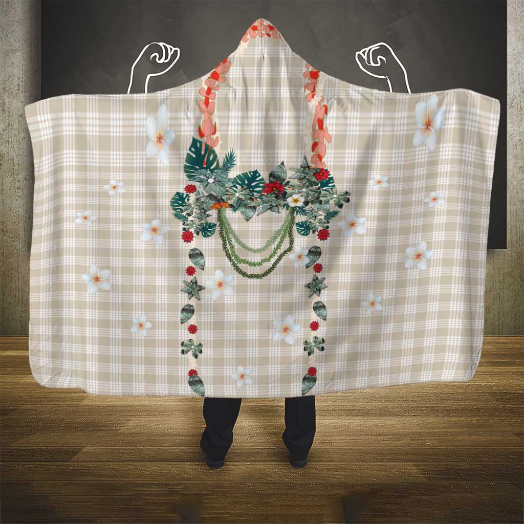 Brown Hawaiian Palaka Hooded Blanket Kukui Nut Money Lei - Polynesian Pride