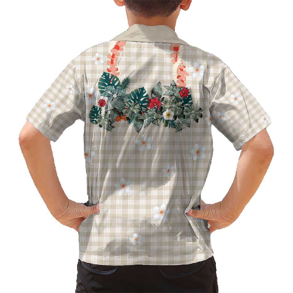 Brown Hawaiian Palaka Kid Hawaiian Shirt Kukui Nut Money Lei - Polynesian Pride