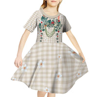 Brown Hawaiian Palaka Kid Short Sleeve Dress Kukui Nut Money Lei - Polynesian Pride