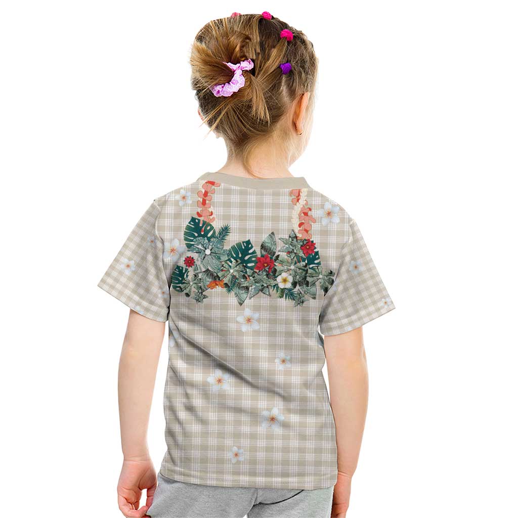 Brown Hawaiian Palaka Kid T Shirt Kukui Nut Money Lei - Polynesian Pride