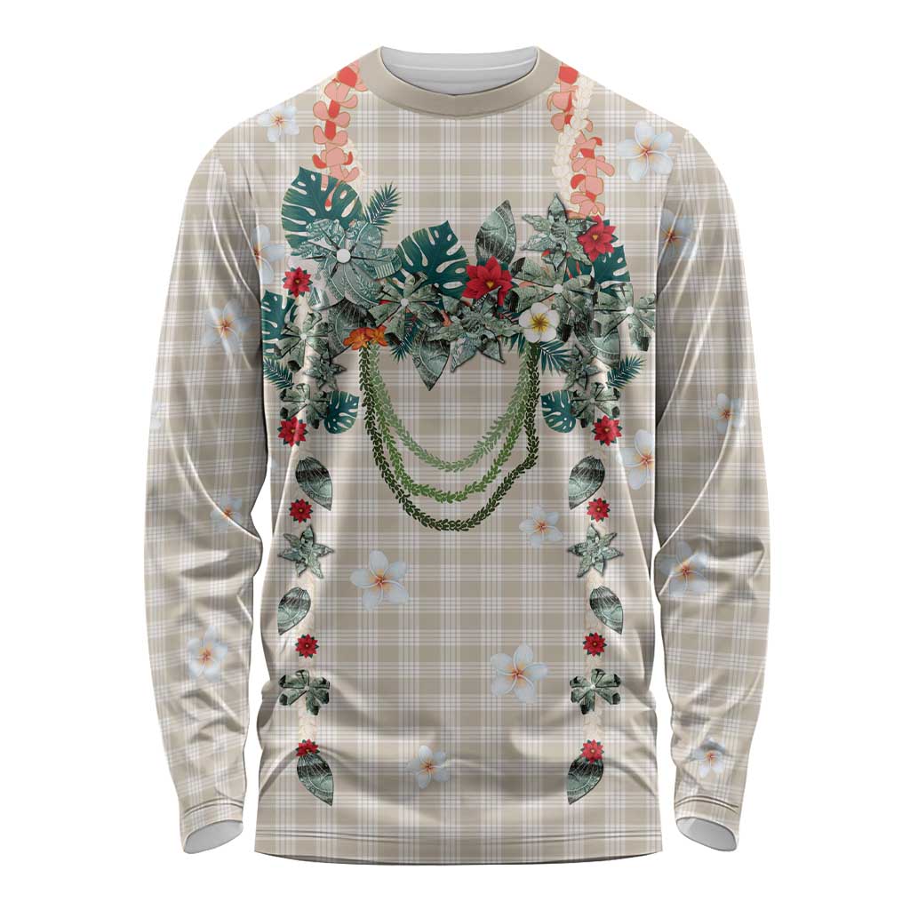 Brown Hawaiian Palaka Long Sleeve Shirt Kukui Nut Money Lei LT9 Unisex Brown - Polynesian Pride
