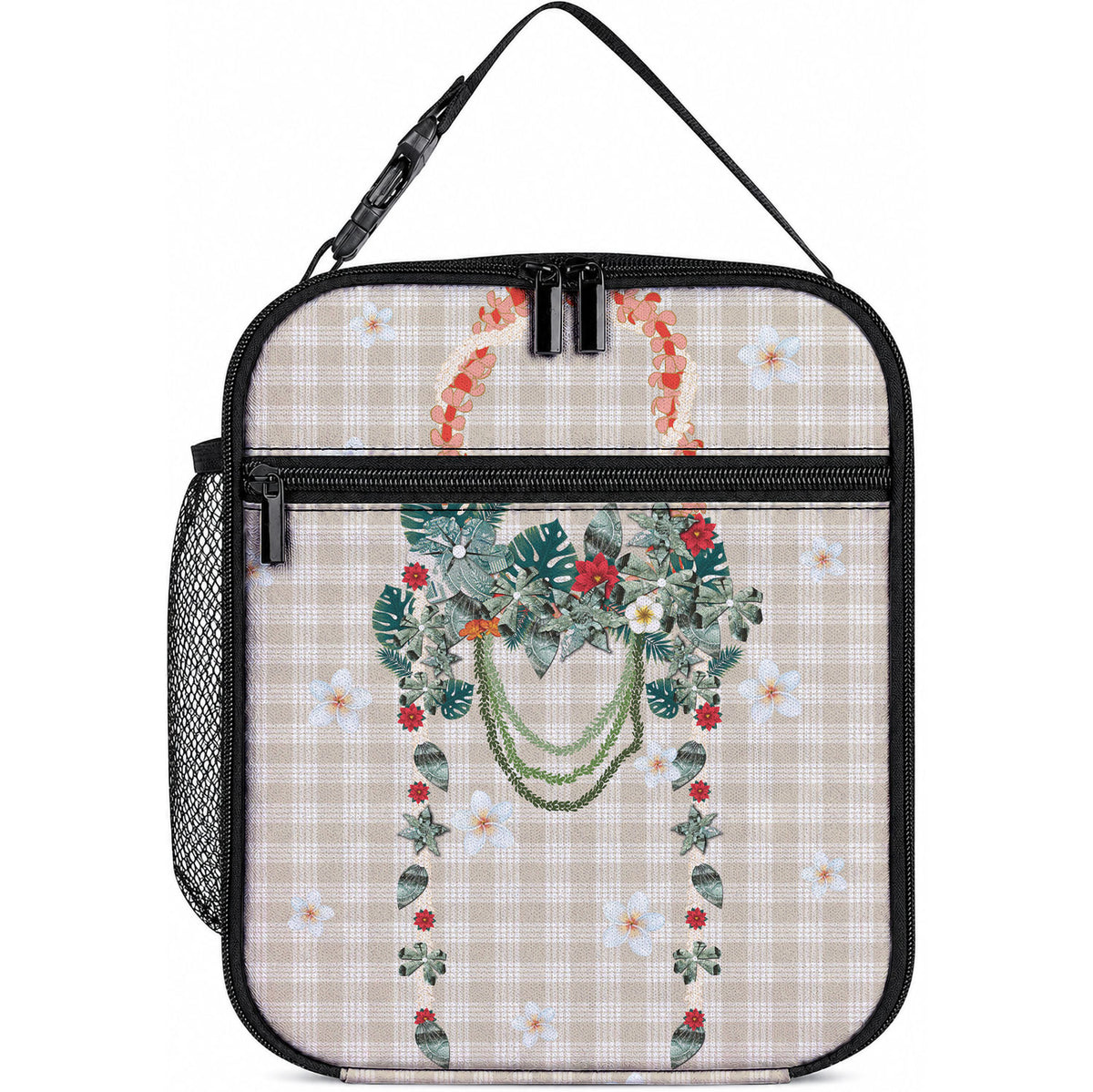Brown Hawaiian Palaka Lunch Bag Kukui Nut Money Lei LT9 10.2 × 8.3 × 4.3 inch Brown - Polynesian Pride