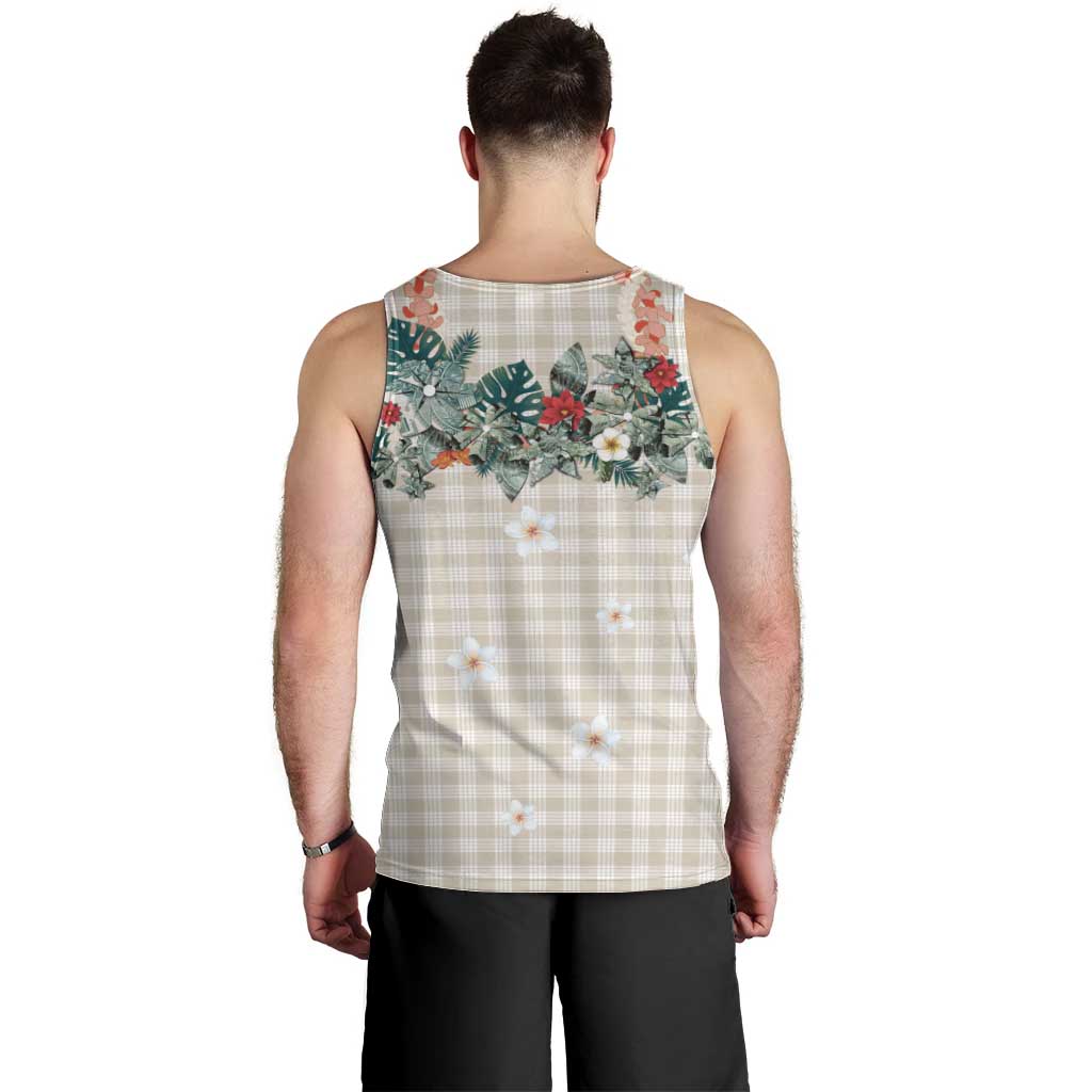 Brown Hawaiian Palaka Men Tank Top Kukui Nut Money Lei - Polynesian Pride