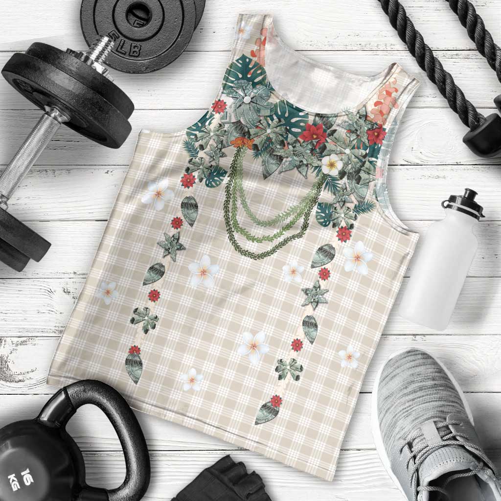 Brown Hawaiian Palaka Men Tank Top Kukui Nut Money Lei - Polynesian Pride