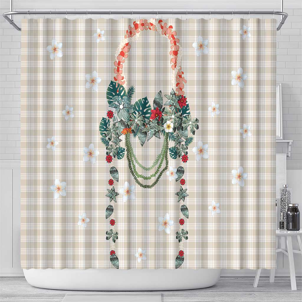 Brown Hawaiian Palaka Shower Curtain Kukui Nut Money Lei - Polynesian Pride