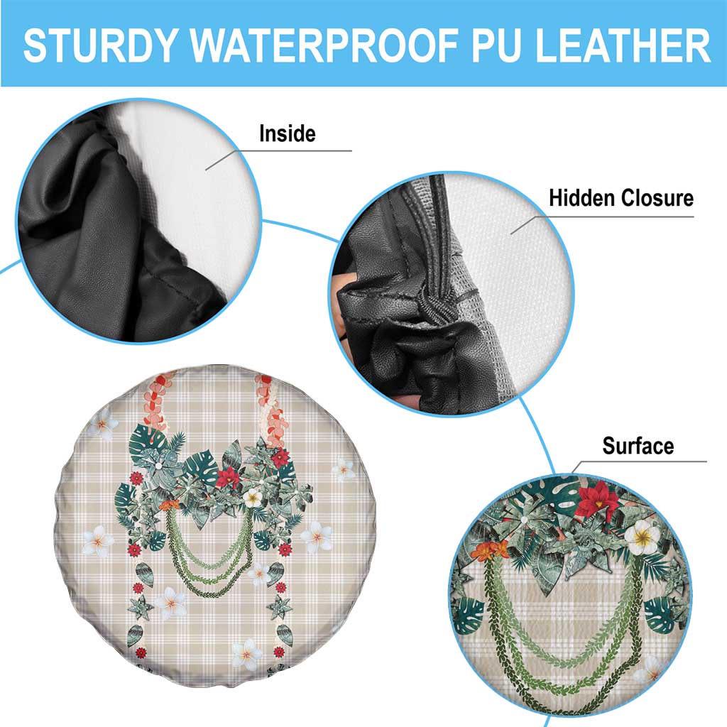 Brown Hawaiian Palaka Spare Tire Cover Kukui Nut Money Lei - Polynesian Pride