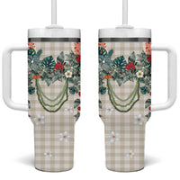 Brown Hawaiian Palaka Tumbler With Handle Kukui Nut Money Lei - Polynesian Pride