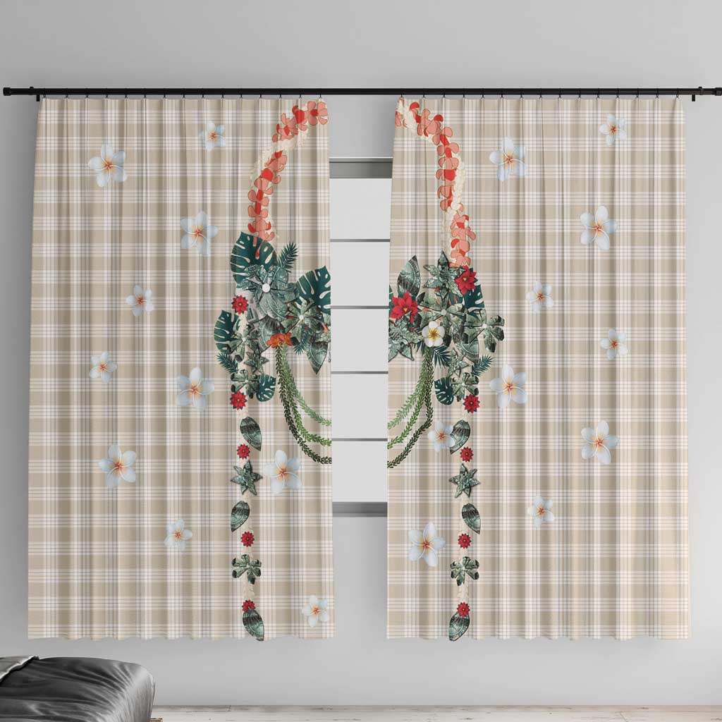 Brown Hawaiian Palaka Window Curtain Kukui Nut Money Lei LT9 With Hooks Brown - Polynesian Pride