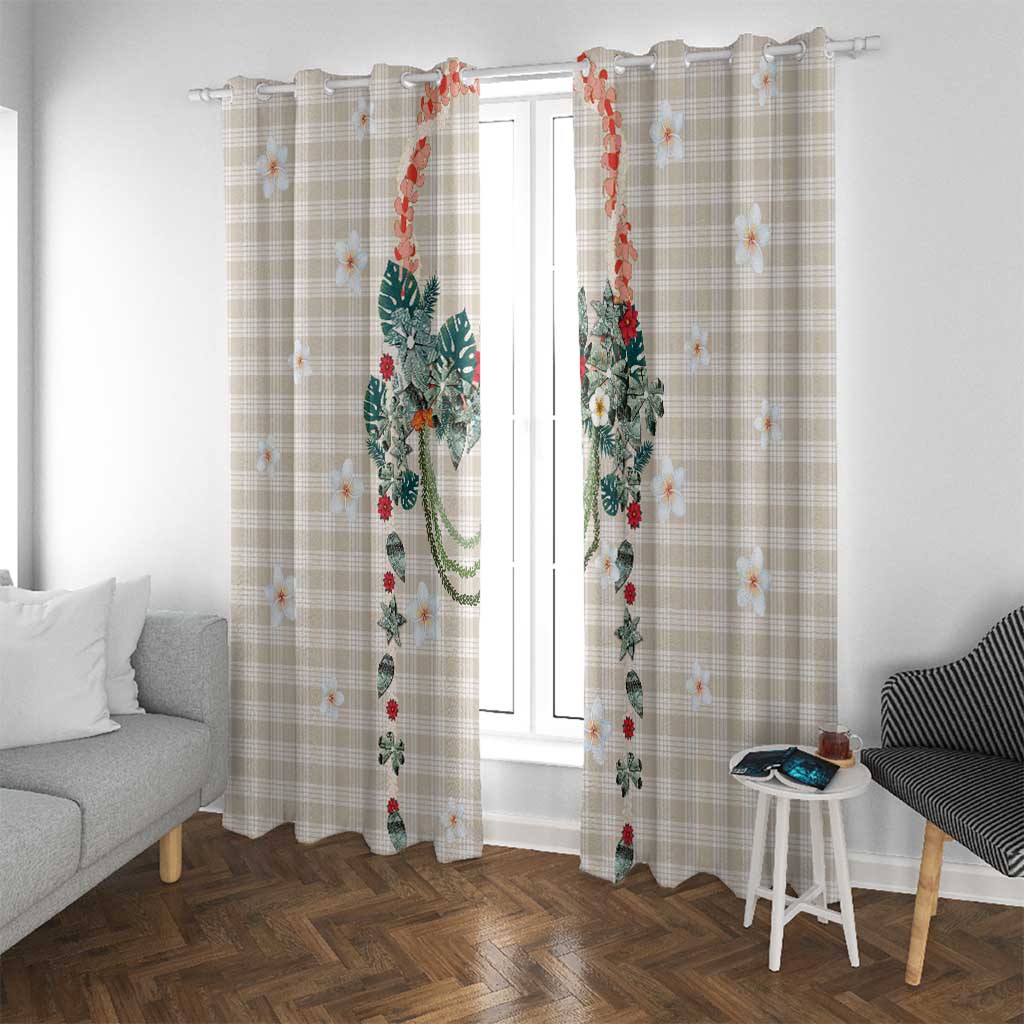 Brown Hawaiian Palaka Window Curtain Kukui Nut Money Lei LT9 With Grommets Brown - Polynesian Pride