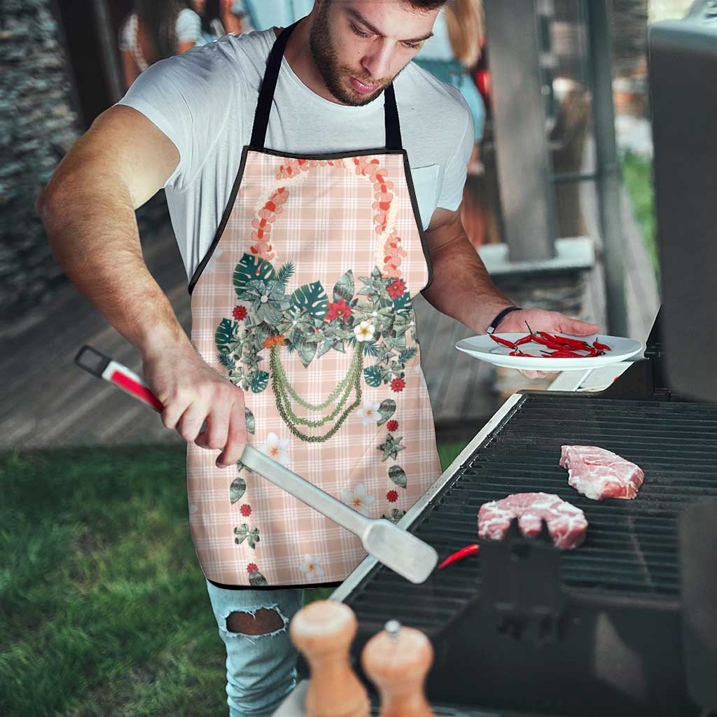 Peach Hawaiian Palaka Apron Kukui Nut Money Lei - Polynesian Pride