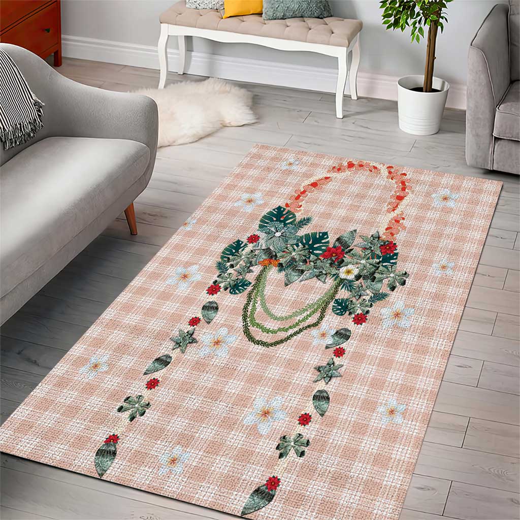 Peach Hawaiian Palaka Area Rug Kukui Nut Money Lei - Polynesian Pride
