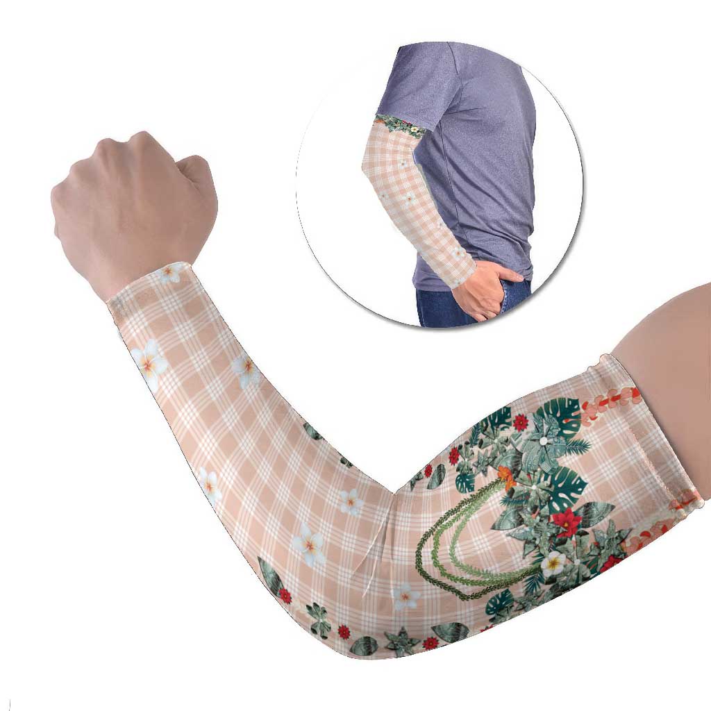 Peach Hawaiian Palaka Arm Sleeves Kukui Nut Money Lei - Polynesian Pride