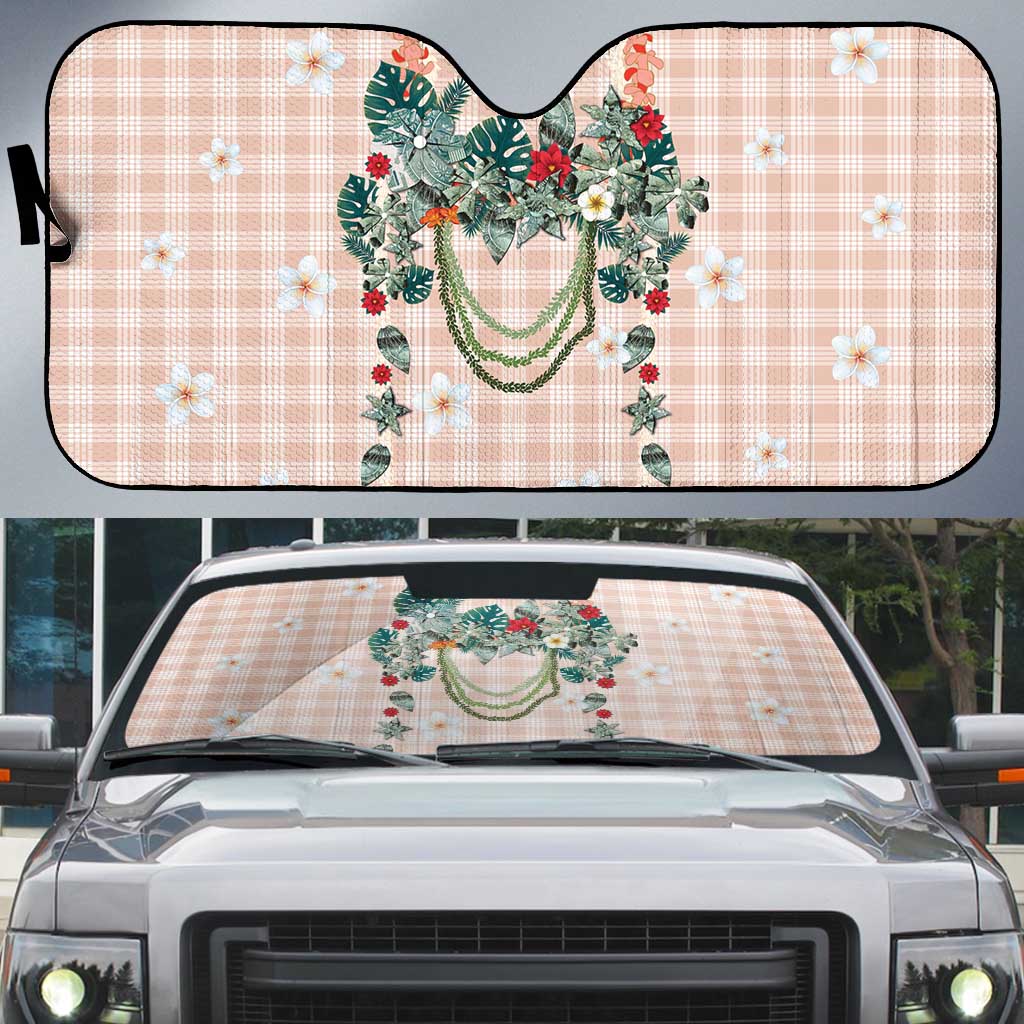 Peach Hawaiian Palaka Auto Sun Shade Kukui Nut Money Lei - Polynesian Pride