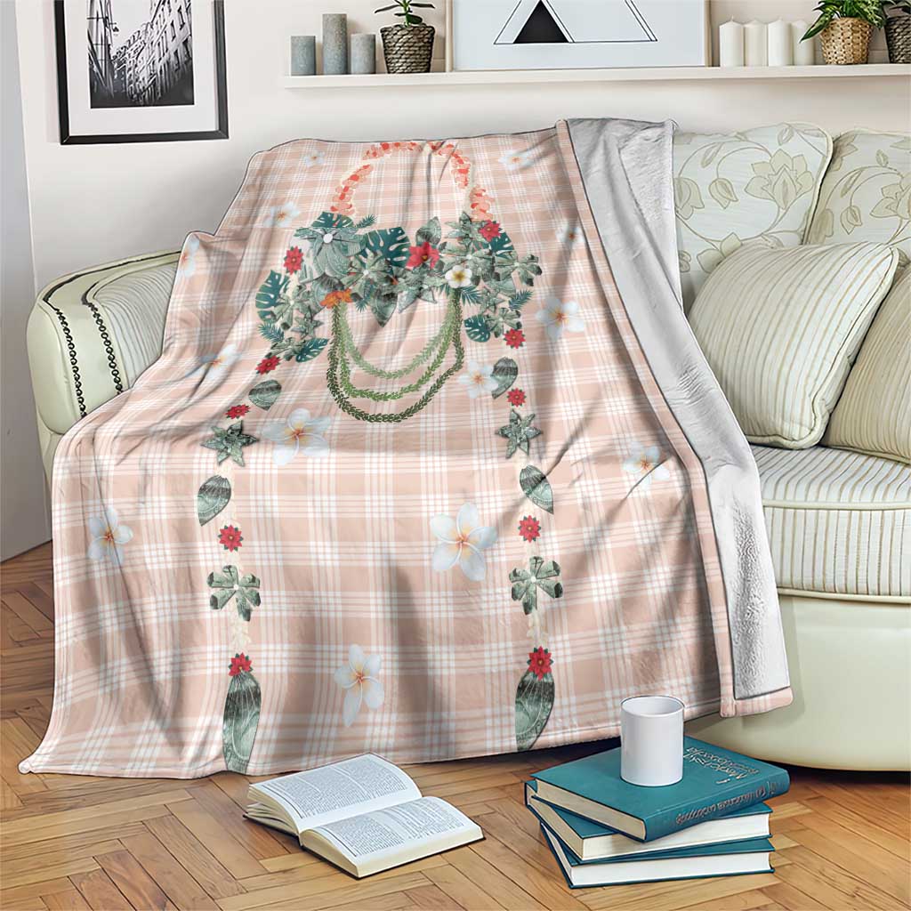 Peach Hawaiian Palaka Blanket Kukui Nut Money Lei - Polynesian Pride