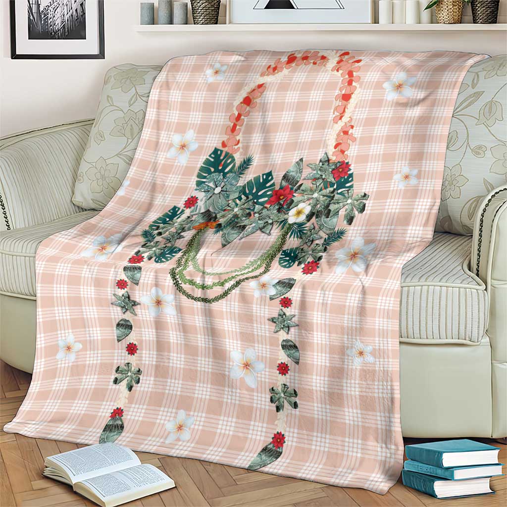 Peach Hawaiian Palaka Blanket Kukui Nut Money Lei - Polynesian Pride