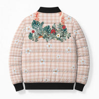 Peach Hawaiian Palaka Bomber Puffer Jacket Kukui Nut Money Lei - Polynesian Pride