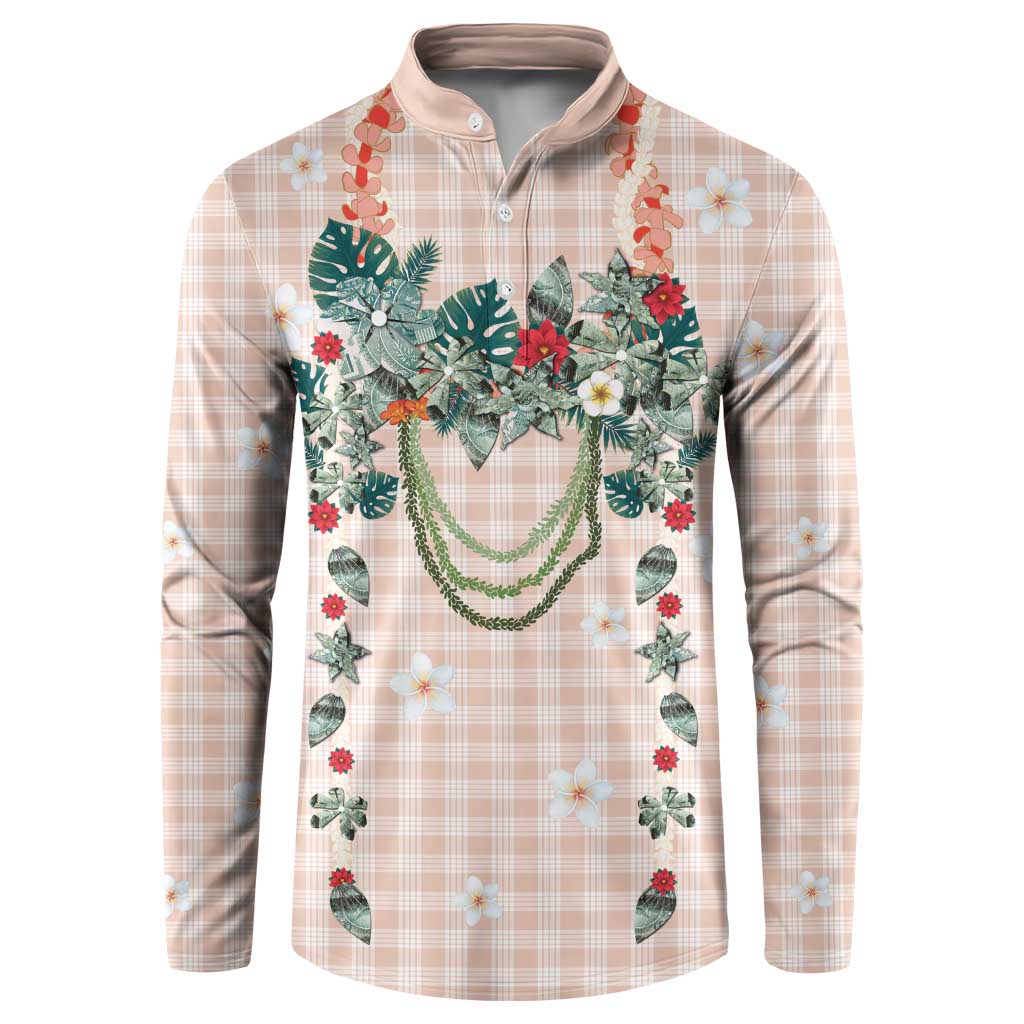 Peach Hawaiian Palaka Button Sweatshirt Kukui Nut Money Lei LT9 Peach - Polynesian Pride