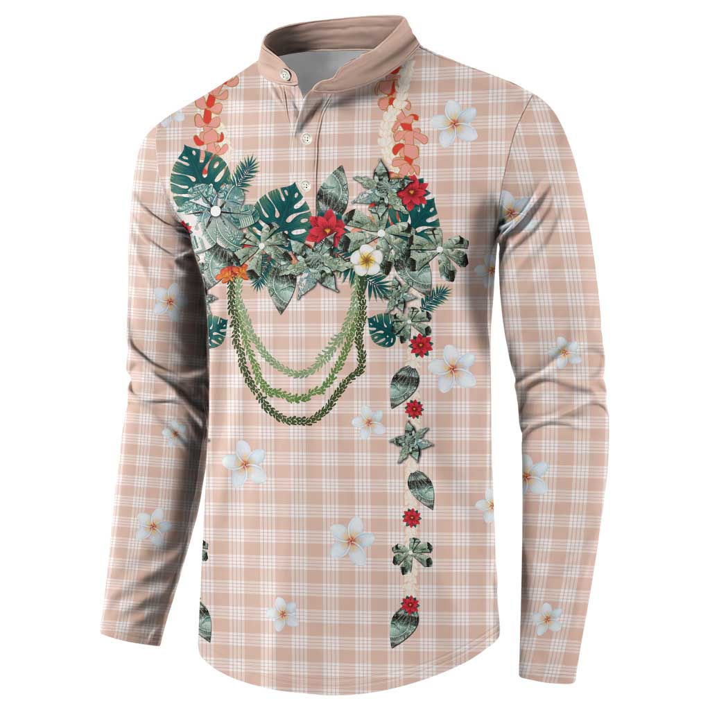 Peach Hawaiian Palaka Button Sweatshirt Kukui Nut Money Lei LT9 - Polynesian Pride