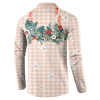Peach Hawaiian Palaka Button Sweatshirt Kukui Nut Money Lei LT9 - Polynesian Pride