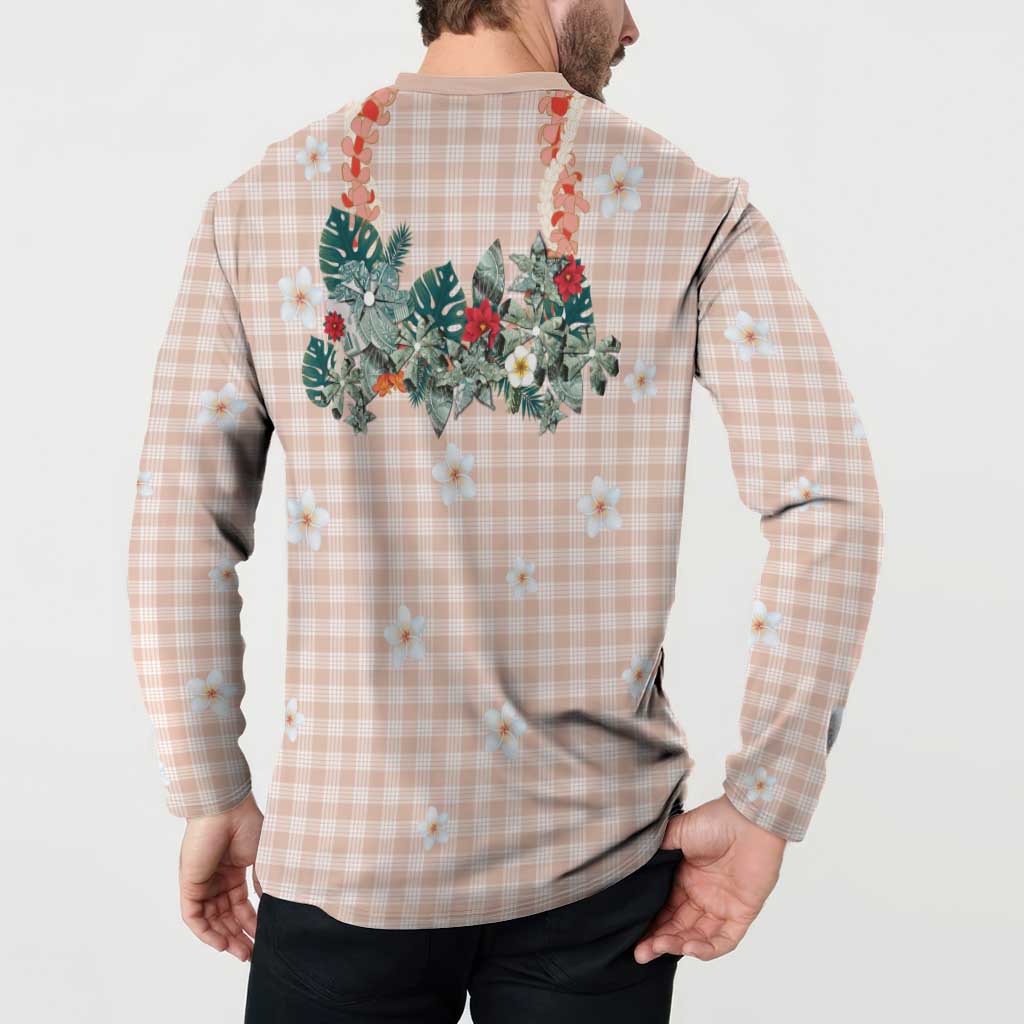 Peach Hawaiian Palaka Button Sweatshirt Kukui Nut Money Lei LT9 - Polynesian Pride