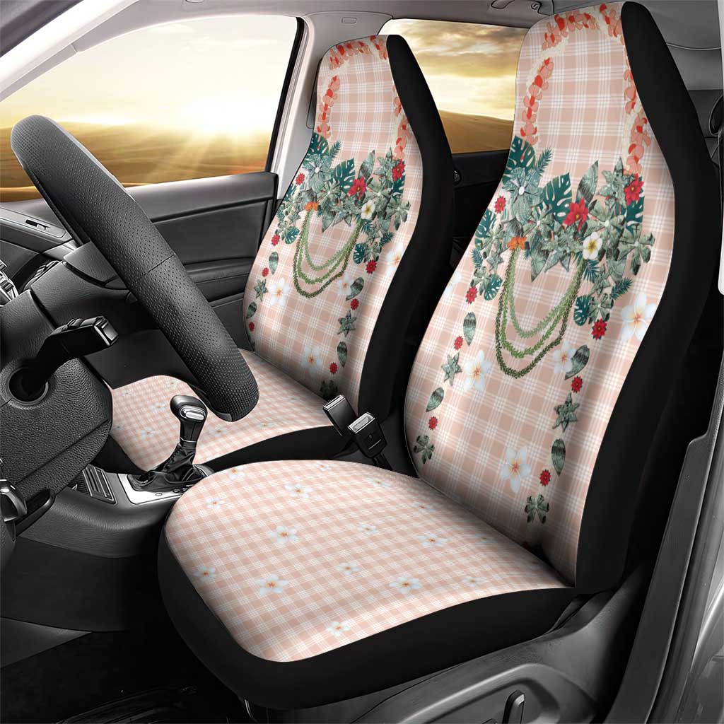 Peach Hawaiian Palaka Car Seat Cover Kukui Nut Money Lei - Polynesian Pride