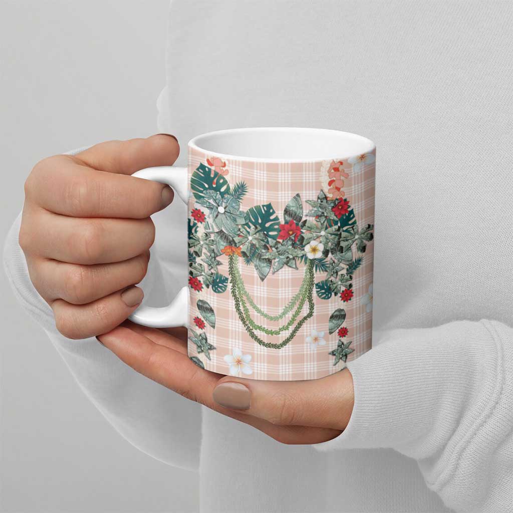 Peach Hawaiian Palaka Ceramic Mug Kukui Nut Money Lei - Polynesian Pride
