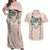 Peach Hawaiian Palaka Couples Matching Off Shoulder Maxi Dress and Hawaiian Shirt Kukui Nut Money Lei - Polynesian Pride
