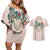 Peach Hawaiian Palaka Couples Matching Off Shoulder Short Dress and Hawaiian Shirt Kukui Nut Money Lei - Polynesian Pride
