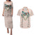 Peach Hawaiian Palaka Couples Matching Puletasi and Hawaiian Shirt Kukui Nut Money Lei - Polynesian Pride