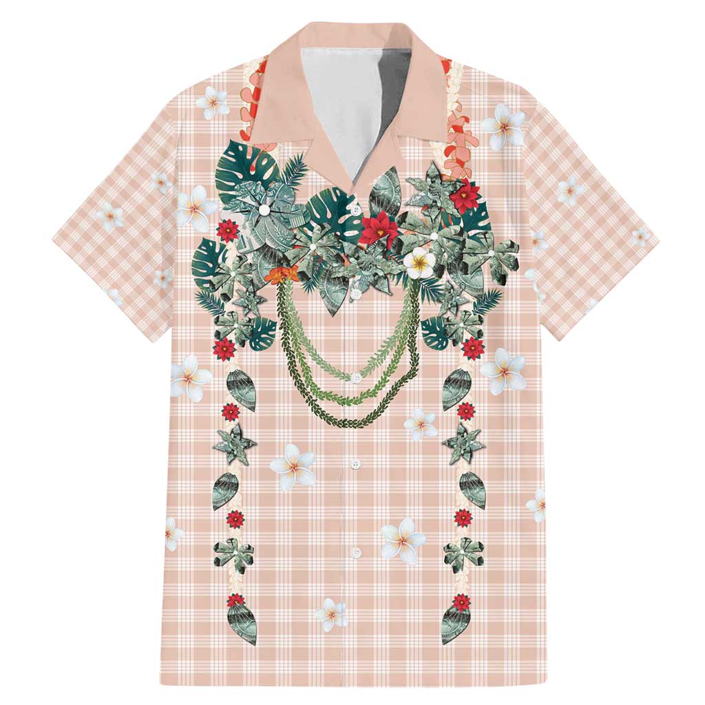 Peach Hawaiian Palaka Family Matching Mermaid Dress and Hawaiian Shirt Kukui Nut Money Lei - Polynesian Pride