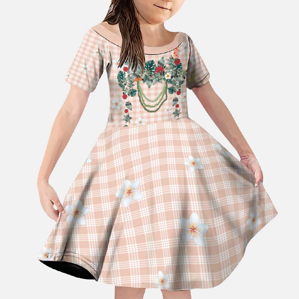 Peach Hawaiian Palaka Family Matching Off Shoulder Maxi Dress and Hawaiian Shirt Kukui Nut Money Lei - Polynesian Pride