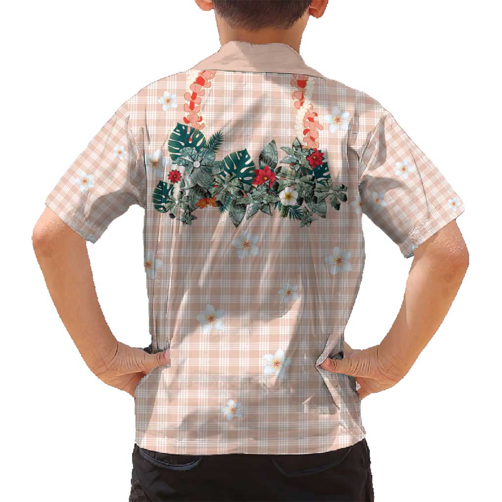 Peach Hawaiian Palaka Family Matching Puletasi and Hawaiian Shirt Kukui Nut Money Lei - Polynesian Pride