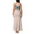 Peach Hawaiian Palaka Family Matching Tank Maxi Dress and Hawaiian Shirt Kukui Nut Money Lei - Polynesian Pride