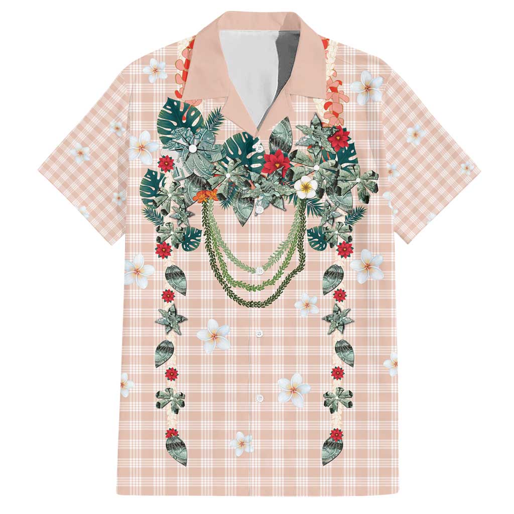 Peach Hawaiian Palaka Hawaiian Shirt Kukui Nut Money Lei - Polynesian Pride